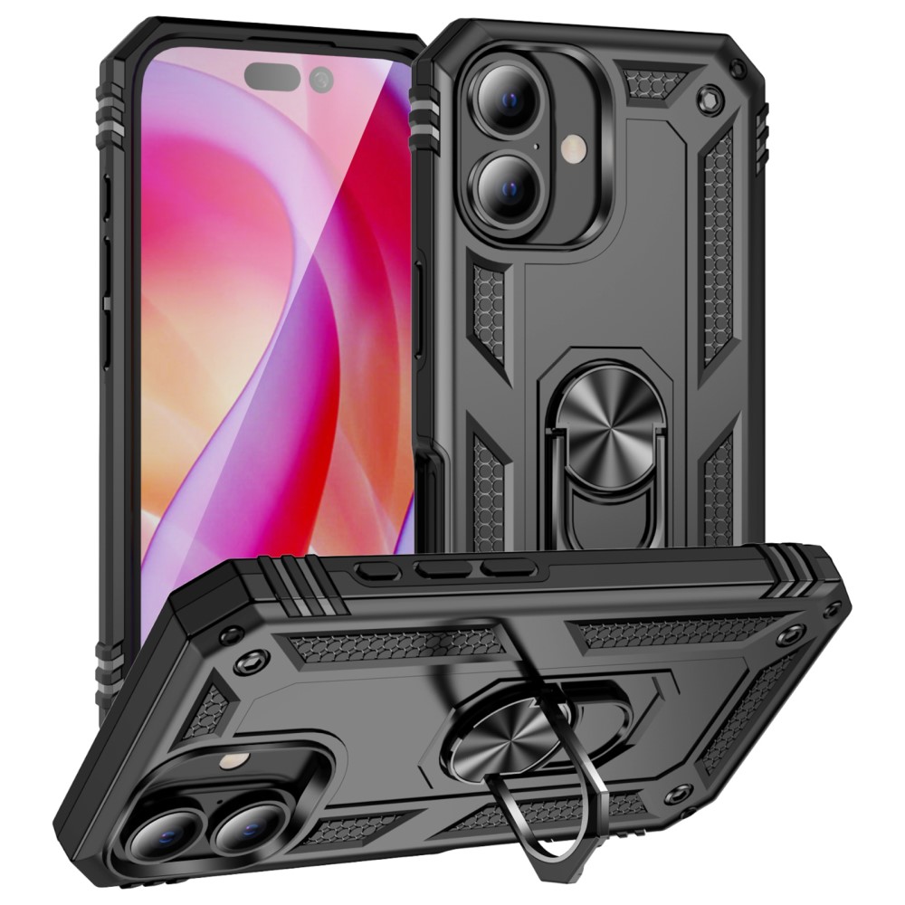  iPhone 16 Plus Skal Med Ring Hybrid Svart