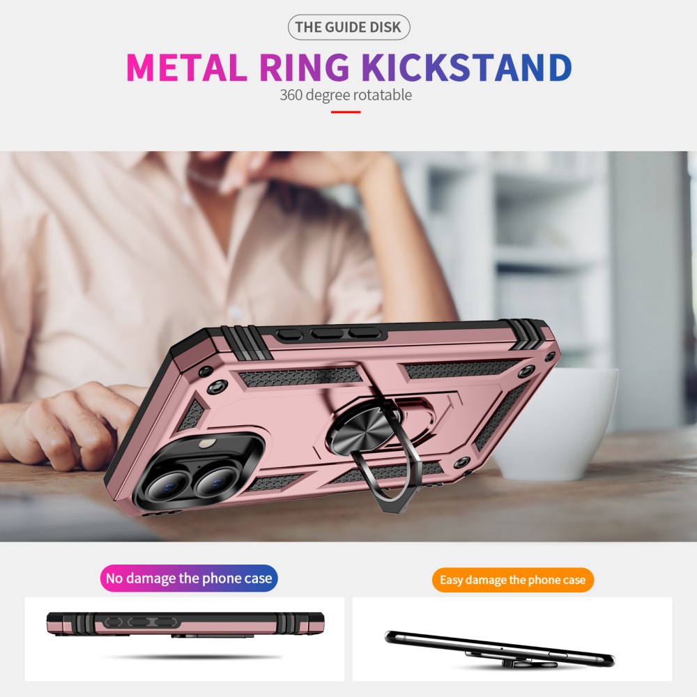  iPhone 16 Plus Skal Med Ring Hybrid Roséguld