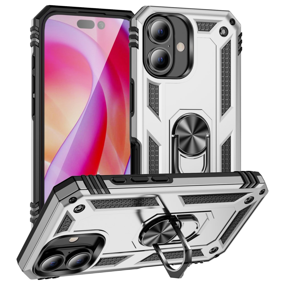  iPhone 16 Plus Skal Med Ring Hybrid Silver