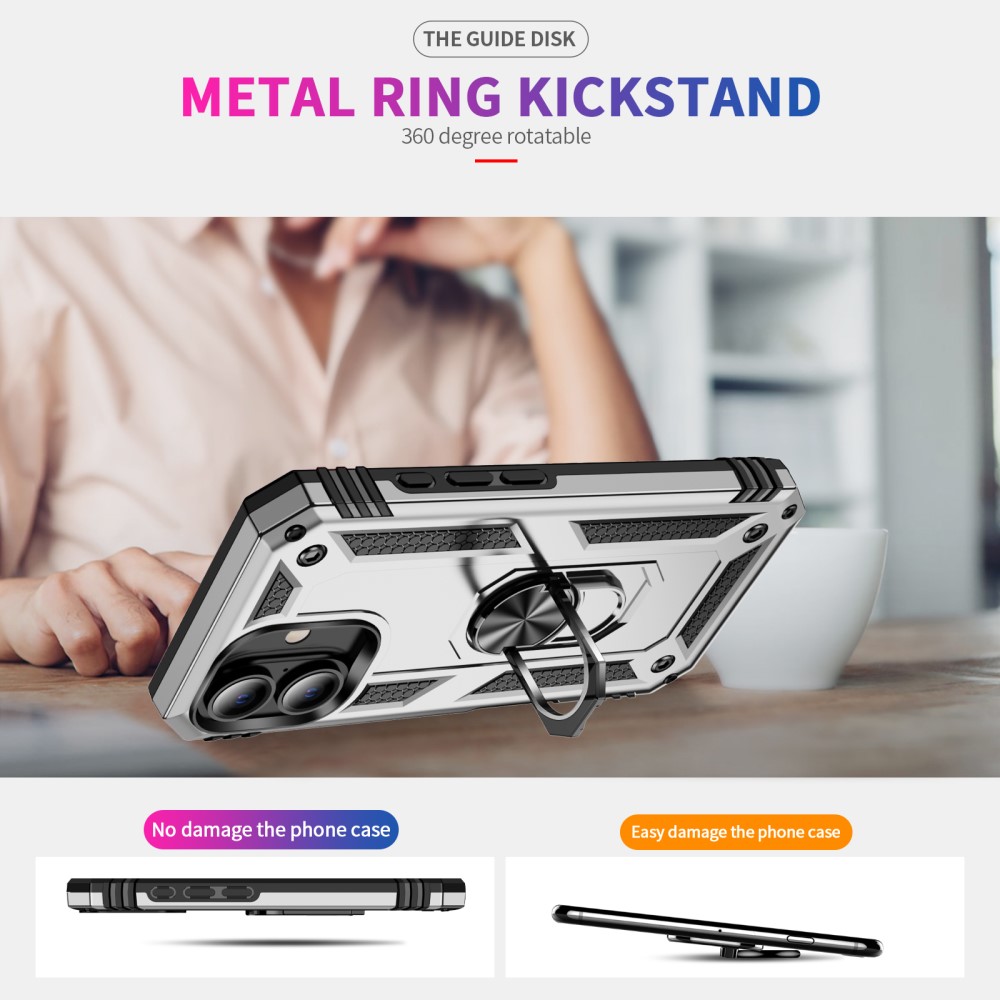  iPhone 16 Plus Skal Med Ring Hybrid Silver