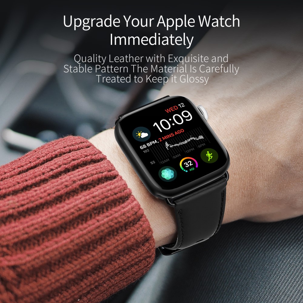 DUX DUCIS DUX DUCIS Apple Watch 42/44/45/46/49 mm Klockarmband Äkta Läder Svart