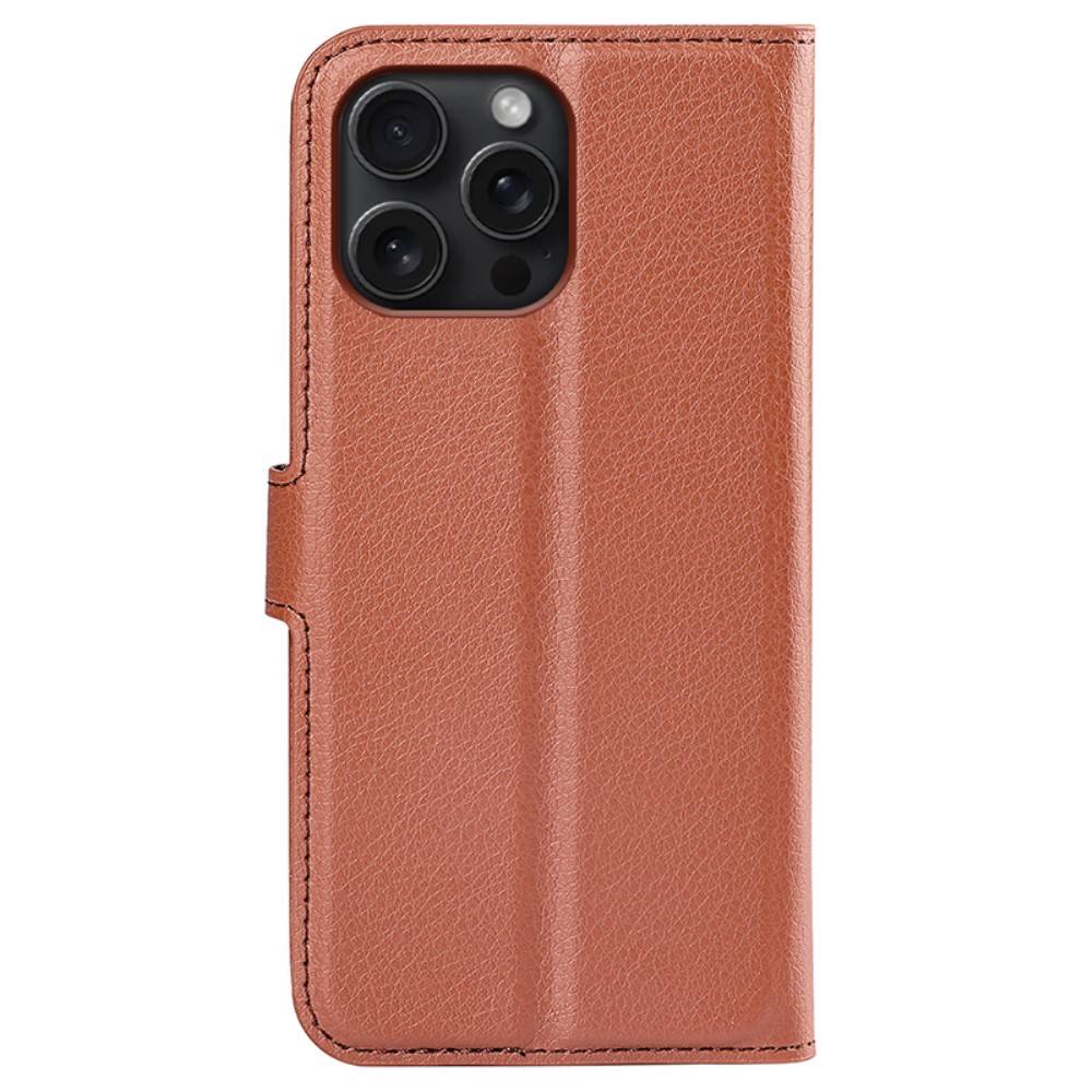  iPhone 16 Pro Max Fodral Litchi Läder Textur Brun