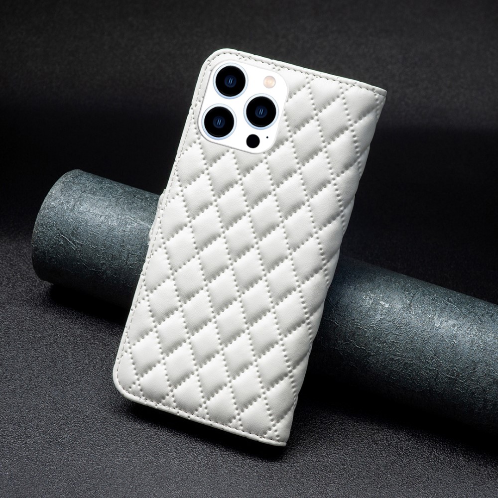  iPhone 16 Pro Max Fodral Diamond Läder Vit