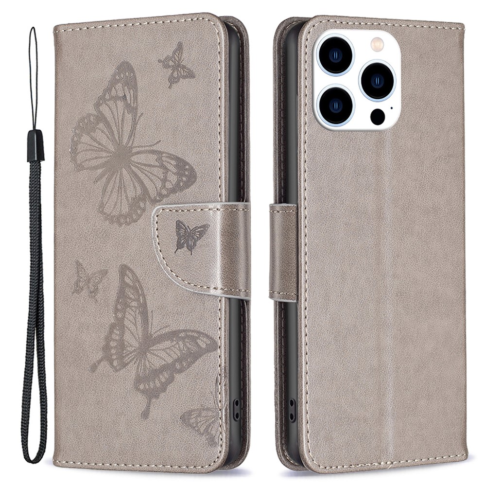  iPhone 16 Pro Max Fodral Med Fjäril Tryck Grå