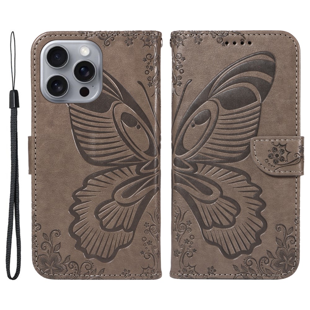  iPhone 16 Pro Max Fodral Fjäril Tryck Grå