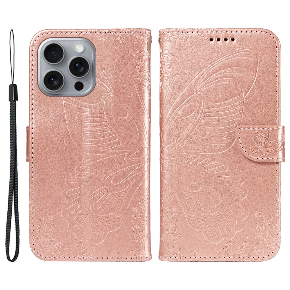  iPhone 16 Pro Max Fodral Fjäril Tryck Roséguld
