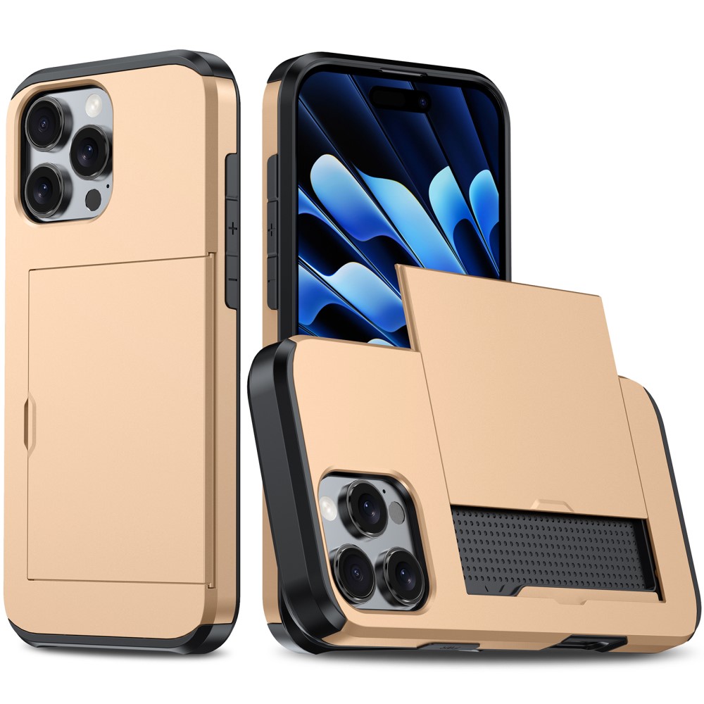  iPhone 16 Pro Max Skal Hybrid Kortfack Guld