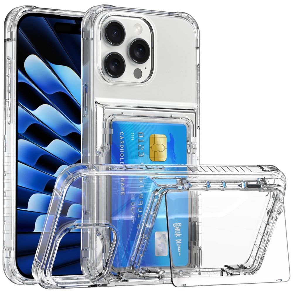  iPhone 16 Pro Max Skal Kickstand Med Kortfack Transparent