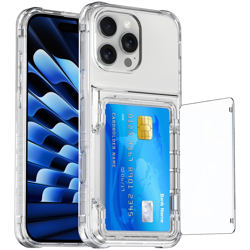  iPhone 16 Pro Max Skal Kickstand Med Kortfack Transparent