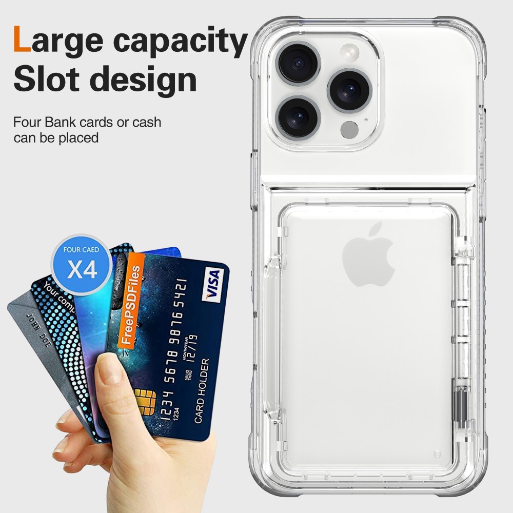  iPhone 16 Pro Max Skal Kickstand Med Kortfack Transparent