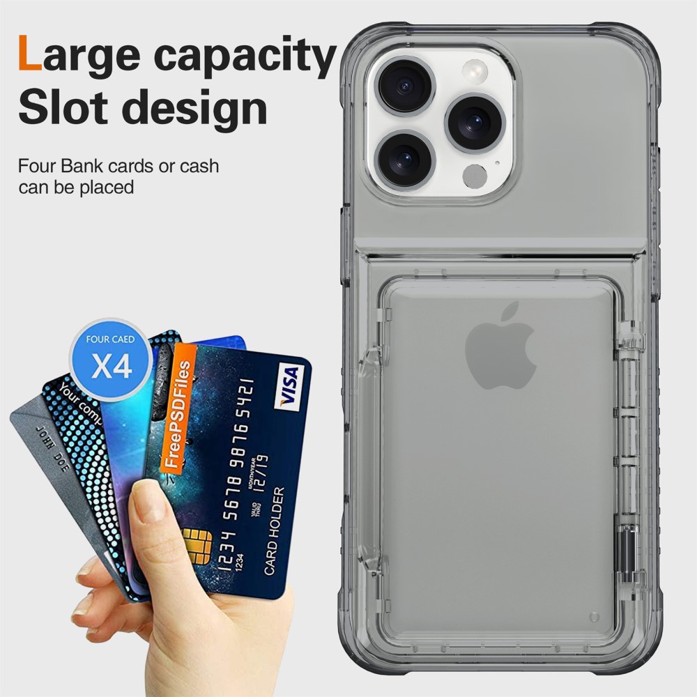  iPhone 16 Pro Max Skal Kickstand Med Kortfack Tonad Svart