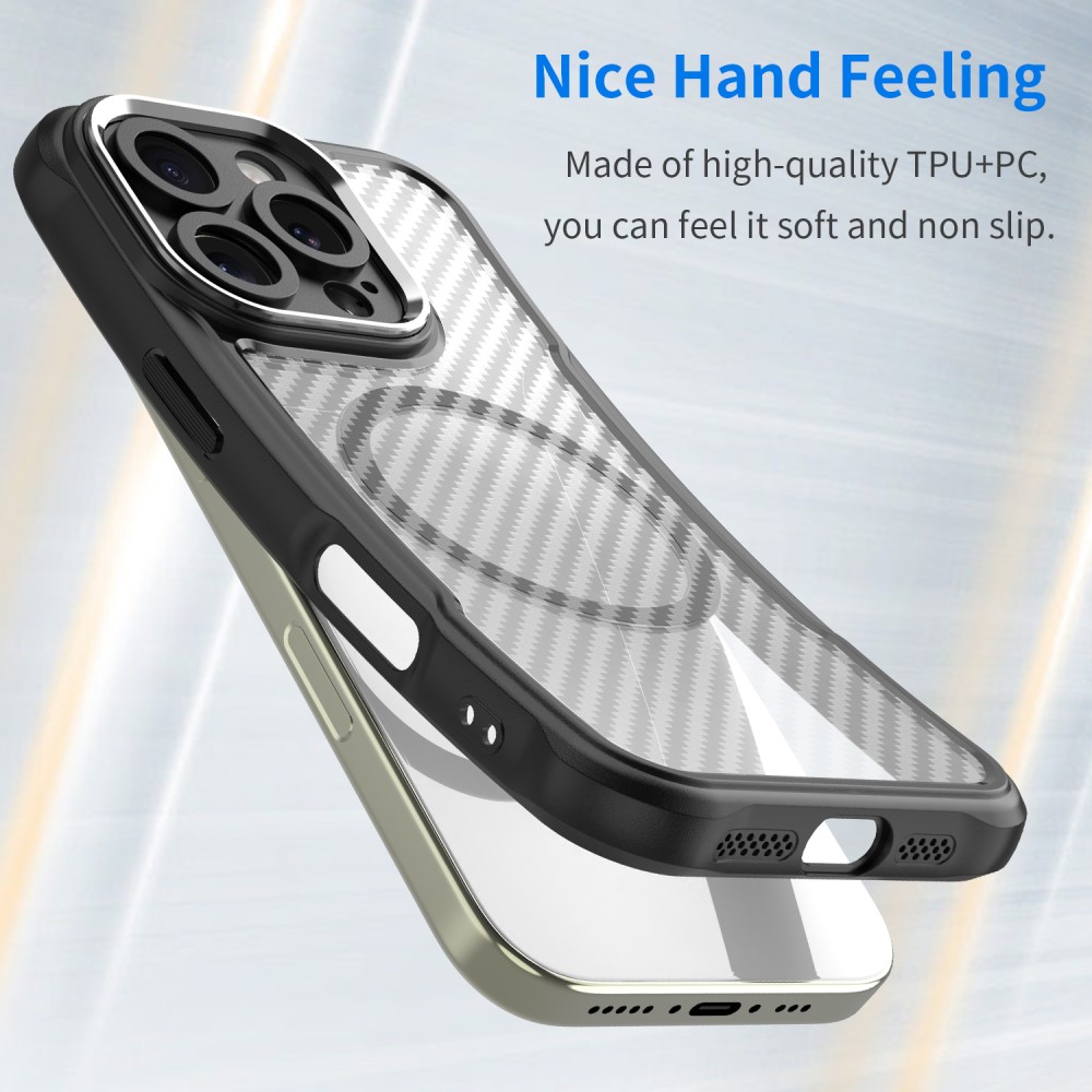  iPhone 16 Pro Max Skal MagSafe Hybrid Kolfiber Textur Svart