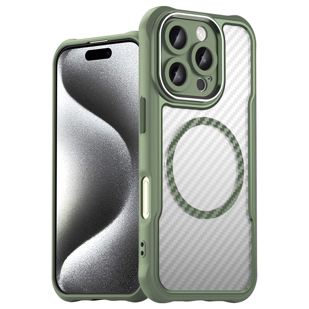  iPhone 16 Pro Max Skal MagSafe Hybrid Kolfiber Textur Grön
