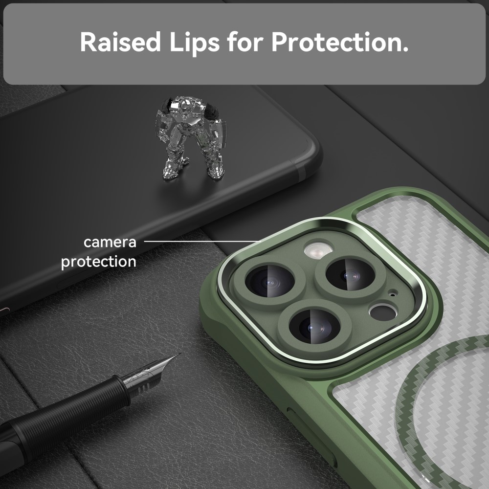  iPhone 16 Pro Max Skal MagSafe Hybrid Kolfiber Textur Grön