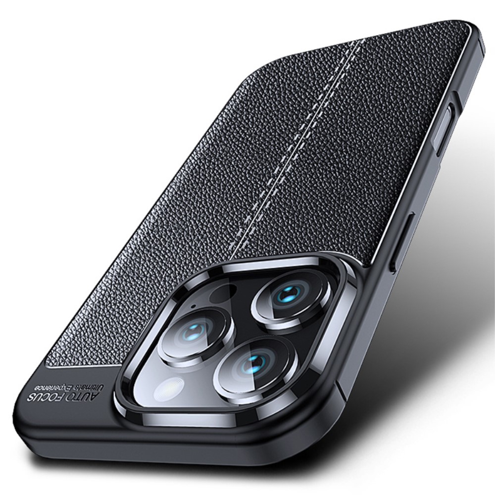  iPhone 16 Pro Max Skal Litchi Textur Svart
