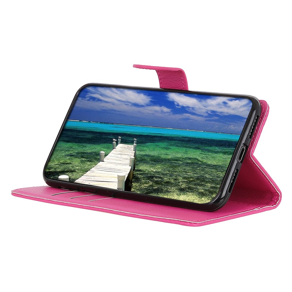  iPhone 16 Pro Max Fodral Läder Litchi Textur Rosa