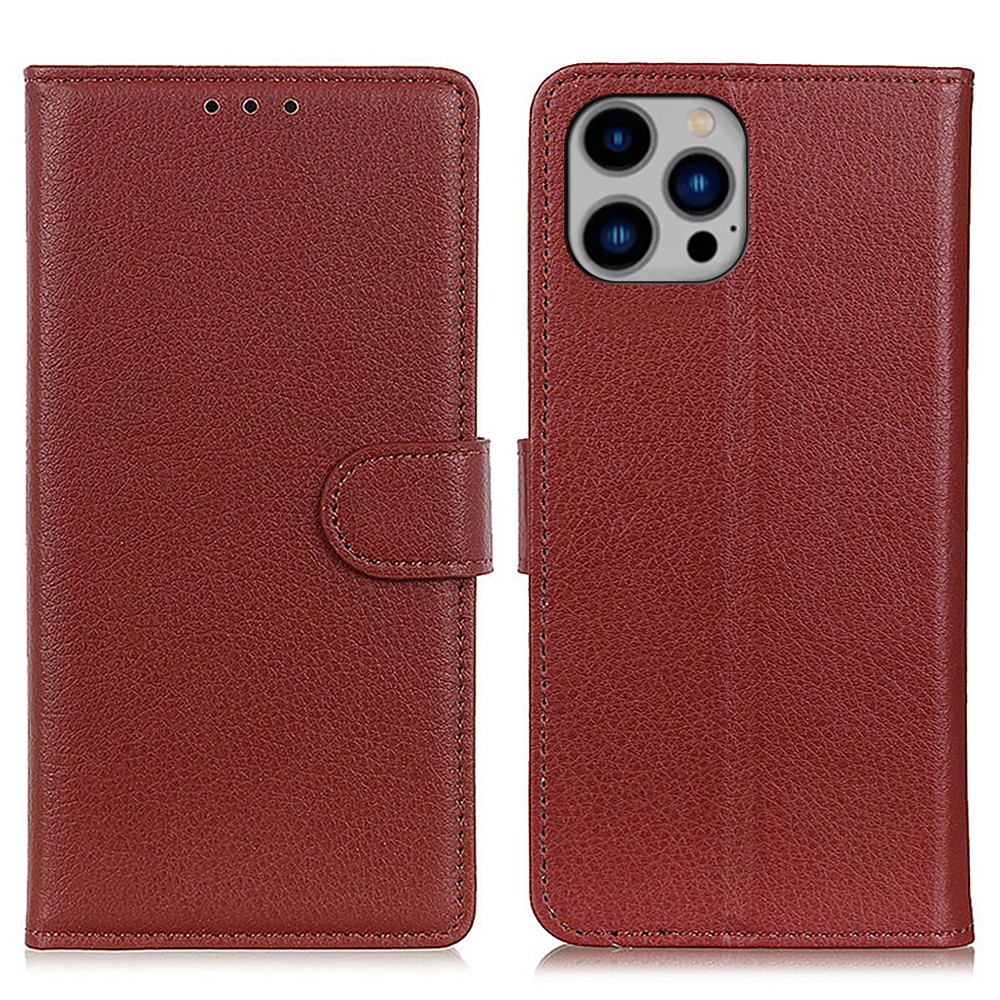  iPhone 16 Pro Max Fodral Läder Litchi Textur Brun