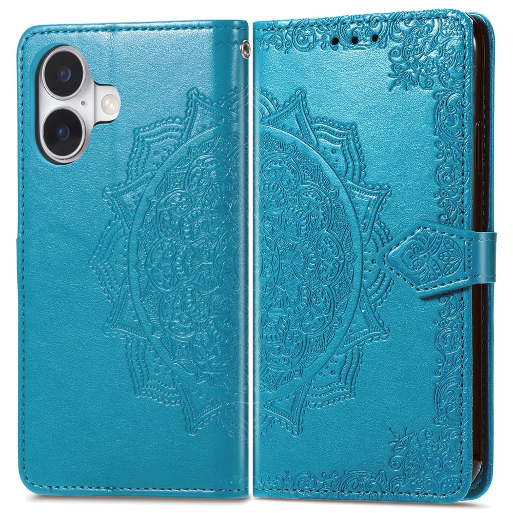  iPhone 16 Fodral Mandala Läder Blå