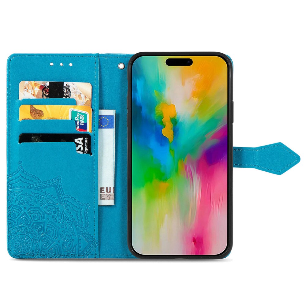  iPhone 16 Fodral Mandala Läder Blå