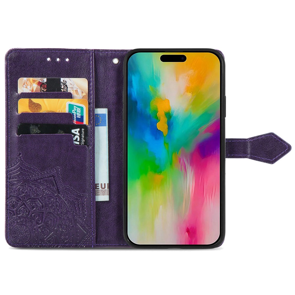  iPhone 16 Pro Fodral Mandala Läder Lila