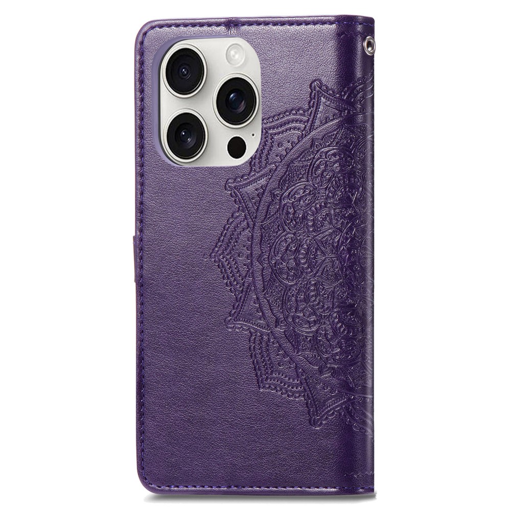  iPhone 16 Pro Fodral Mandala Läder Lila
