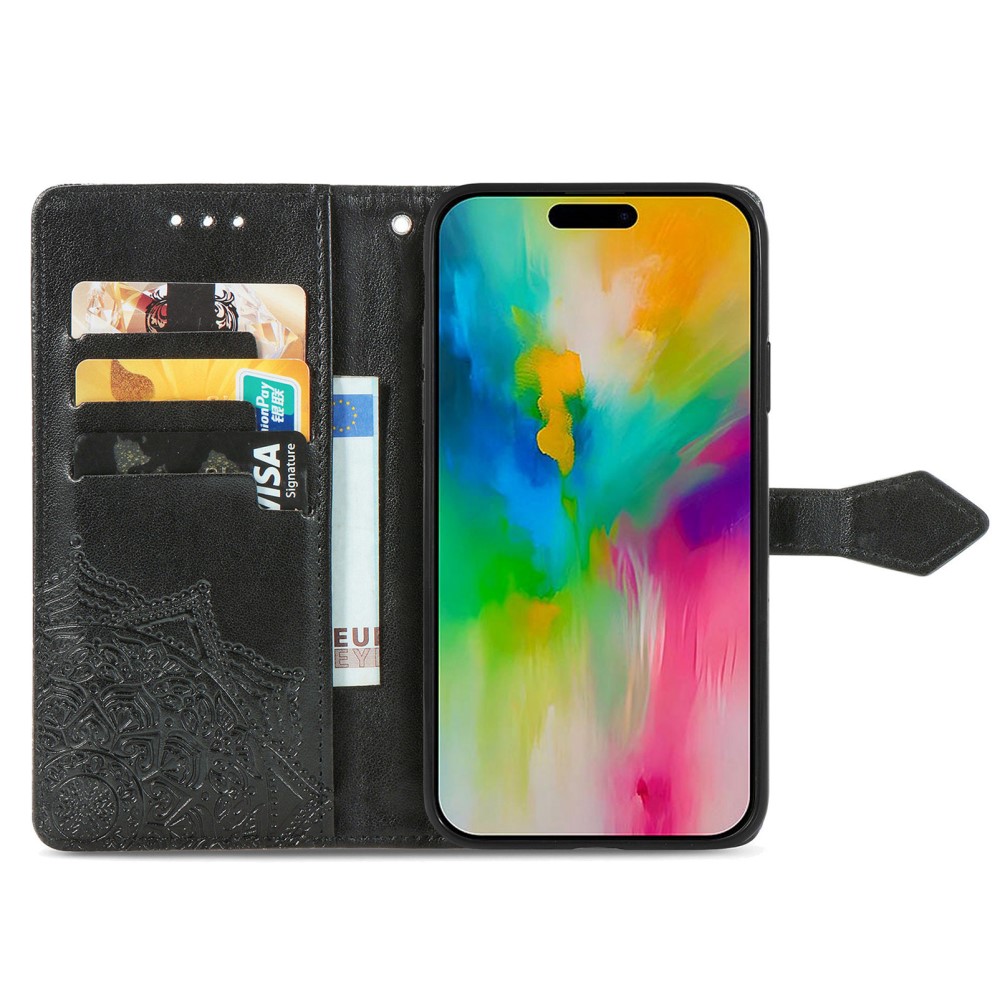  iPhone 16 Pro Fodral Mandala Läder Svart