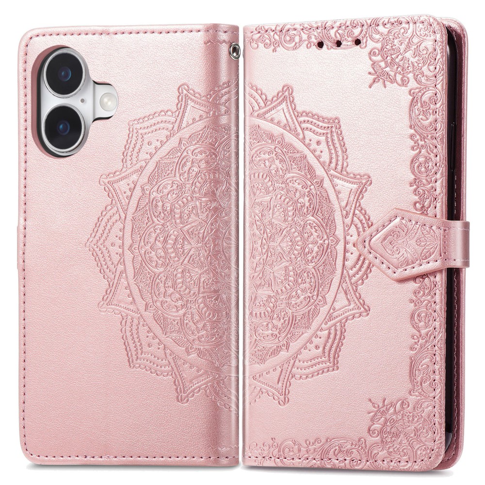  iPhone 16 Plus Fodral Mandala Läder Roséguld