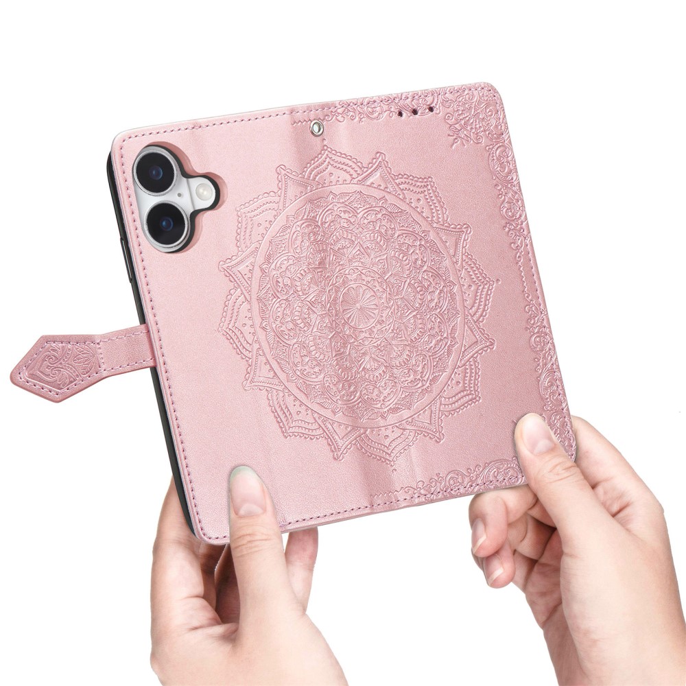  iPhone 16 Plus Fodral Mandala Läder Roséguld