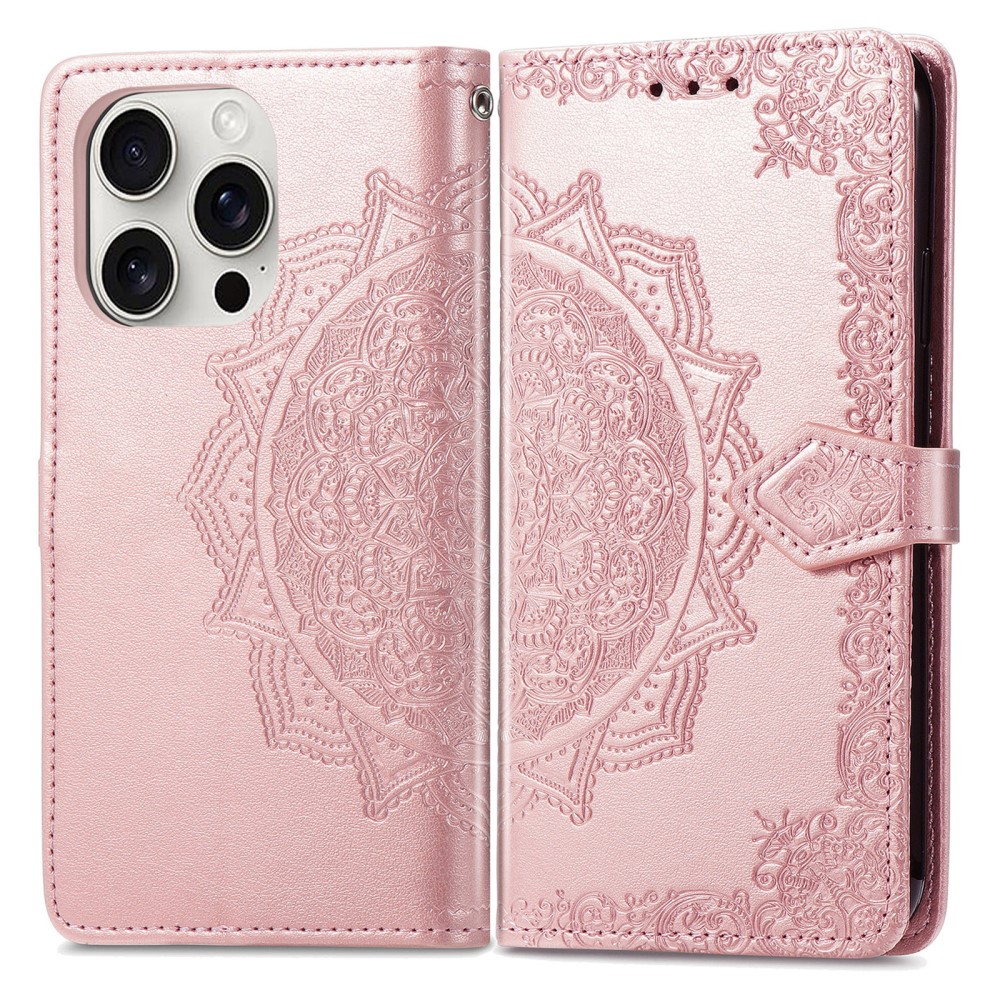  iPhone 16 Pro Max Fodral Mandala Läder Roséguld