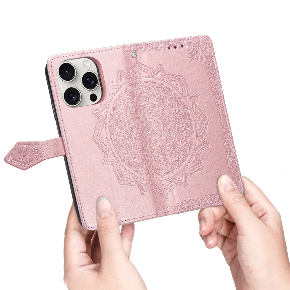  iPhone 16 Pro Max Fodral Mandala Läder Roséguld