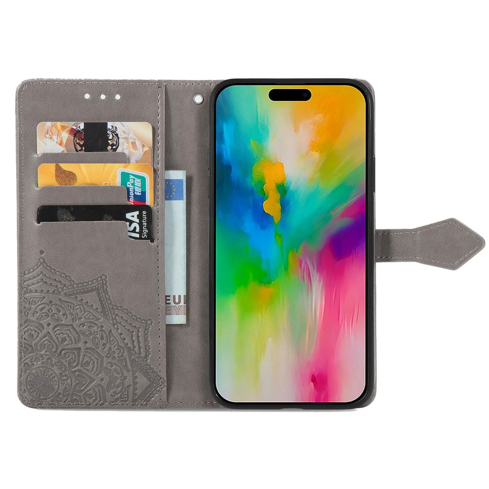  iPhone 16 Pro Max Fodral Mandala Läder Grå