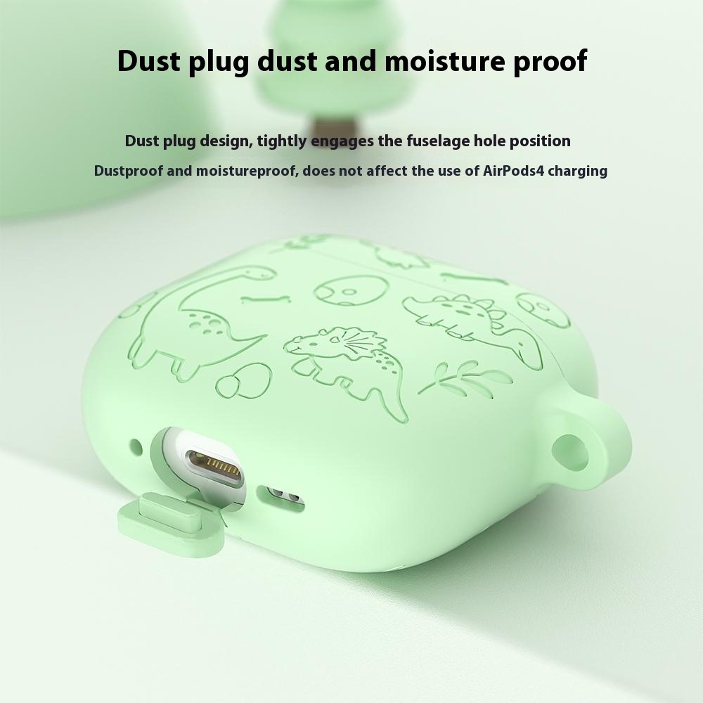  AirPods 4 Skal Med Dinosaurie Motiv Silikon Mörk Grön