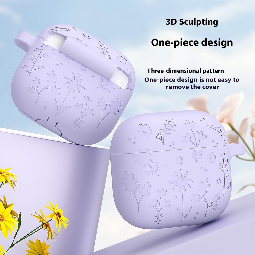  AirPods 4 Skal Med Motiv Blommor Silikon Svart
