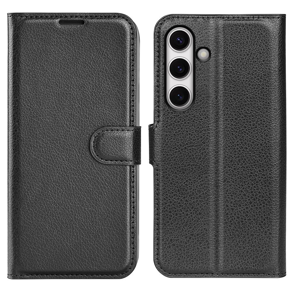  Samsung Galaxy S24 FE Fodral Litchi Läder Textur Svart
