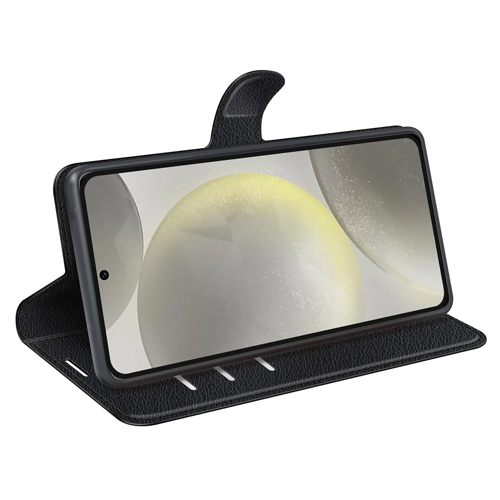  Samsung Galaxy S24 FE Fodral Litchi Läder Textur Svart