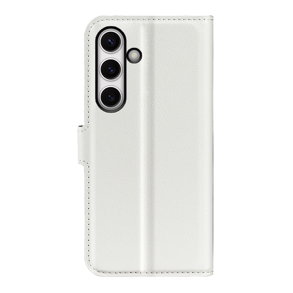 Samsung Galaxy S24 FE Fodral Litchi Läder Textur Vit