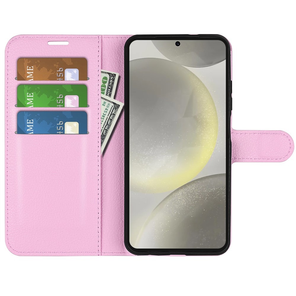  Samsung Galaxy S24 FE Fodral Litchi Läder Textur Ljus Rosa