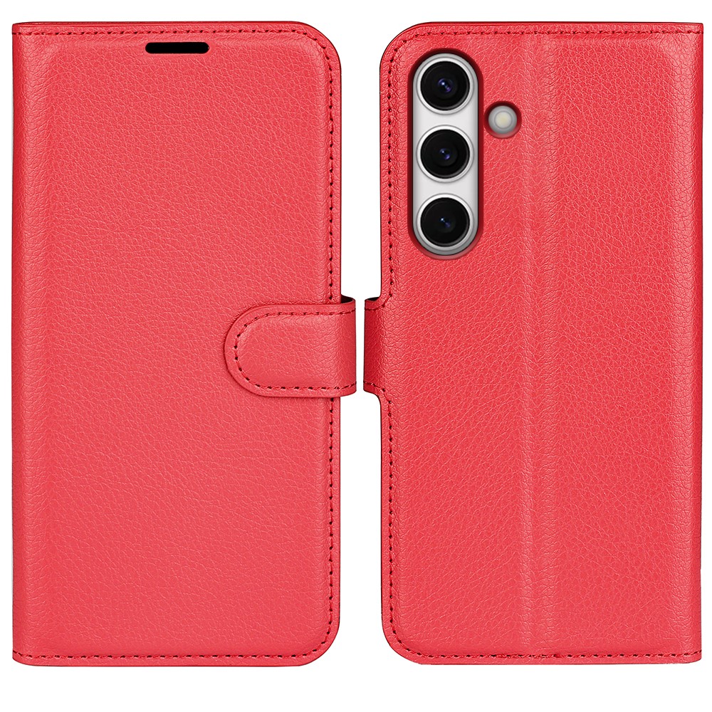  Samsung Galaxy S24 FE Fodral Litchi Läder Textur Röd
