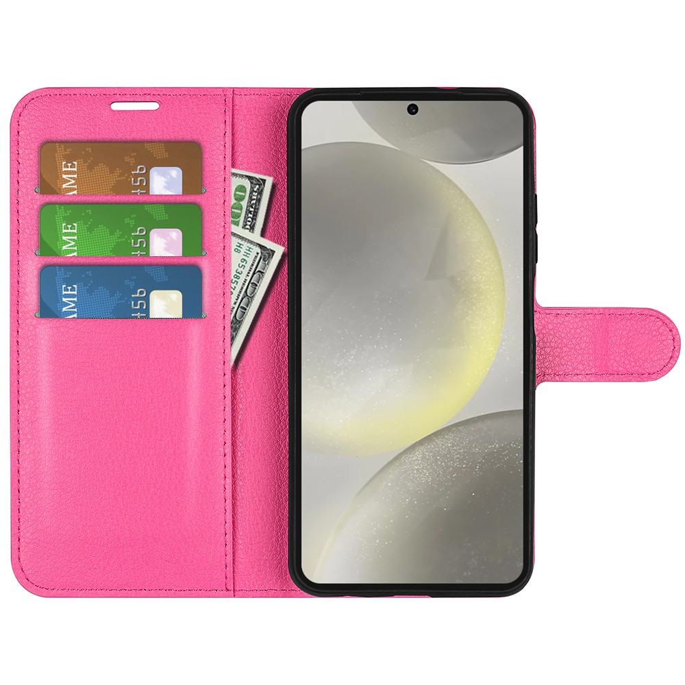  Samsung Galaxy S24 FE Fodral Litchi Läder Textur Rosa