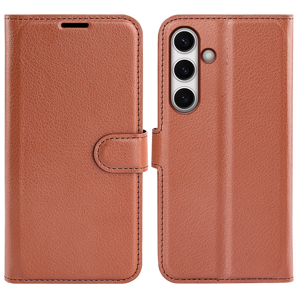  Samsung Galaxy S24 FE Fodral Litchi Läder Textur Brun