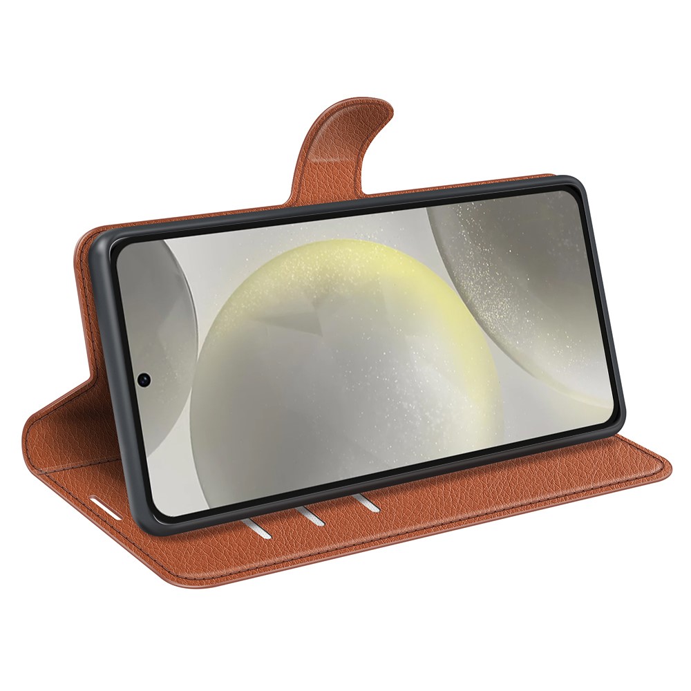  Samsung Galaxy S24 FE Fodral Litchi Läder Textur Brun