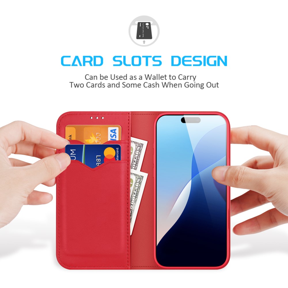 DUX DUCIS DUX DUCIS iPhone 16 Pro Fodral HIVO Äkta Läder Röd