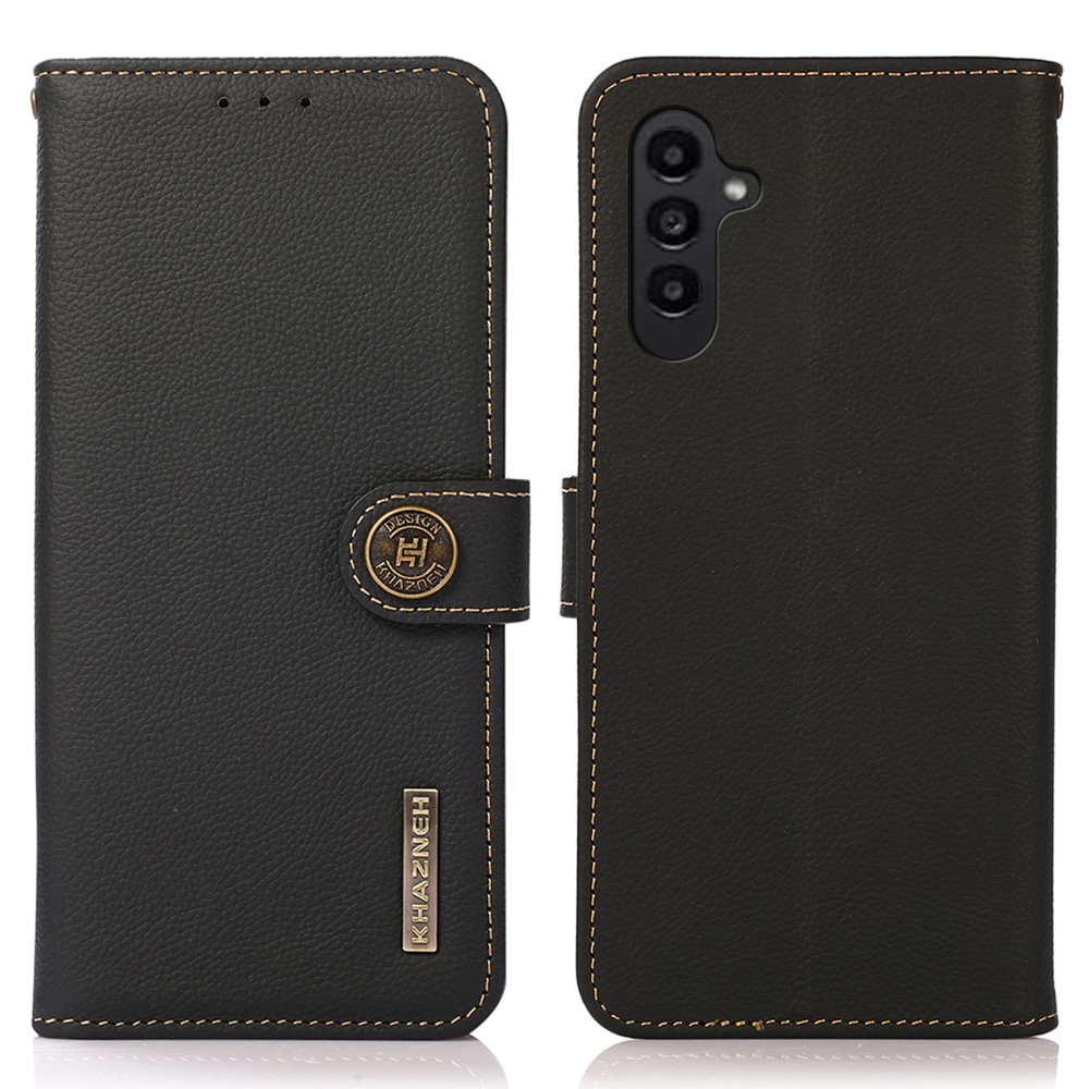 KHAZNEH KHAZNEH Samsung Galaxy S24 FE Fodral RFID Äkta Läder Svart