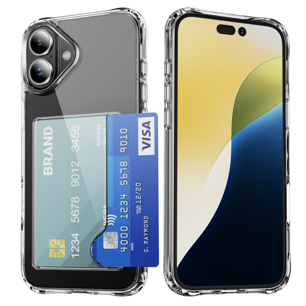  iPhone 16 Skal Med Kortfack Shockproof TPU Transparent