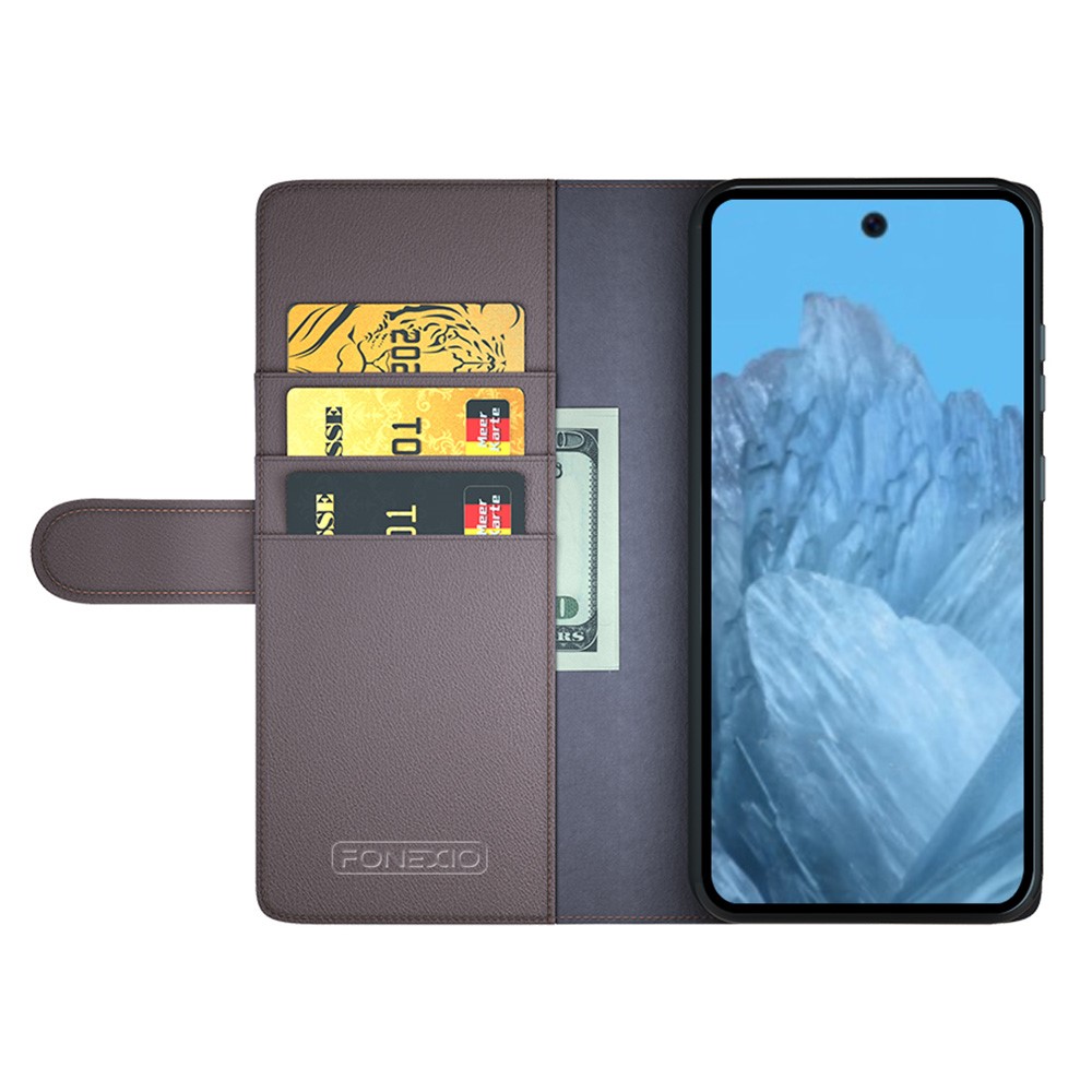  Google Pixel 9/9 Pro Fodral Premium Äkta Läder Brun