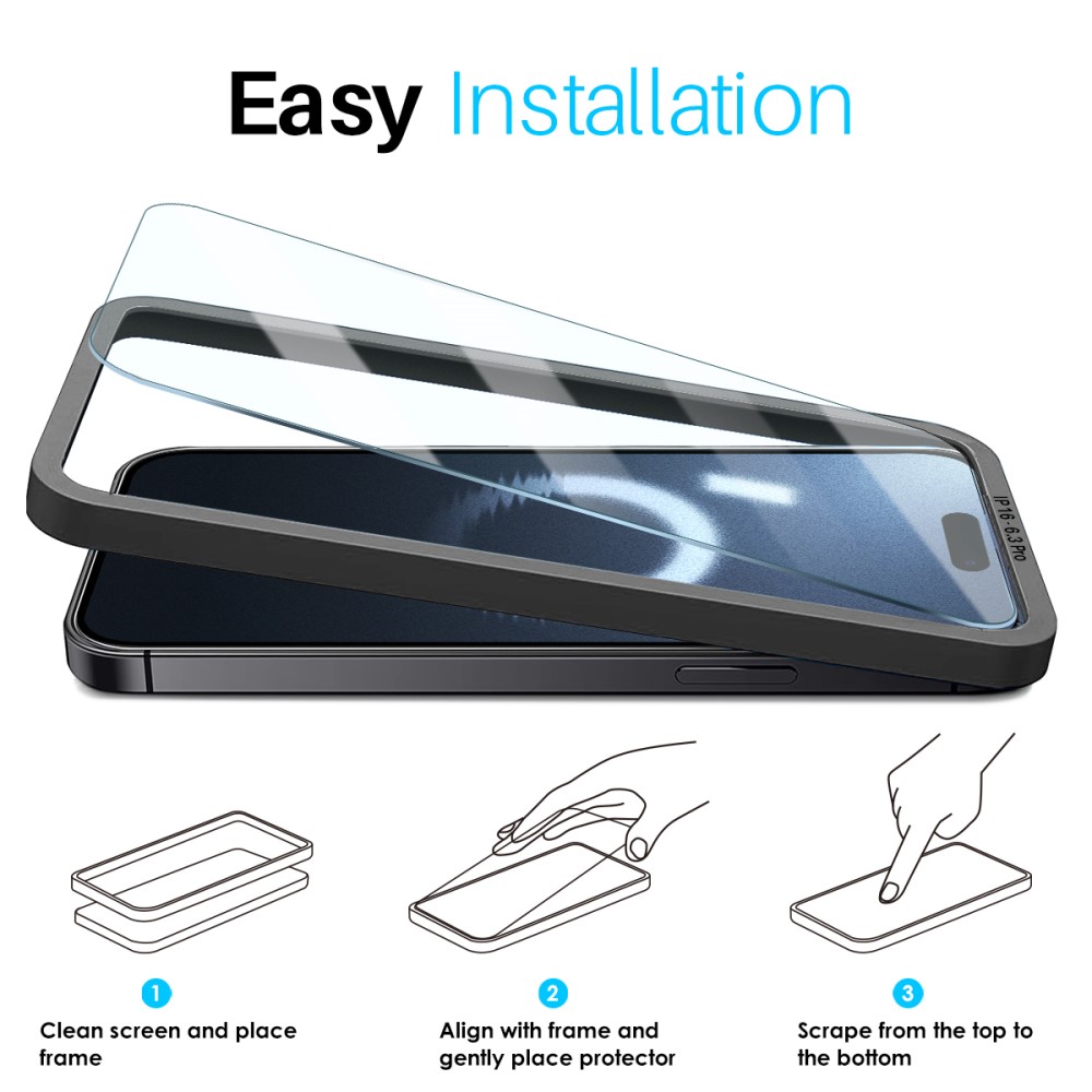 NORTHJO NORTHJO iPhone 16 Pro Skärmskydd Härdat Glas 2-PACK inkl. Ram