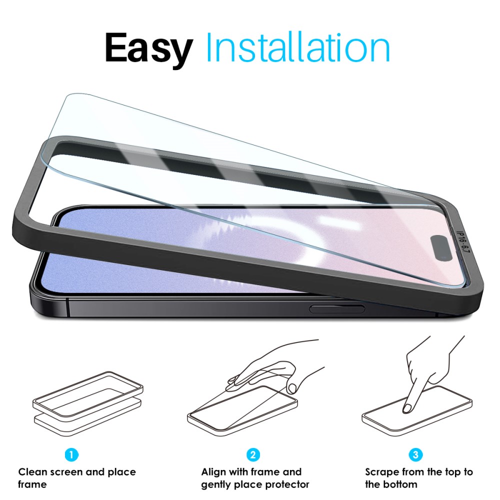 NORTHJO NORTHJO iPhone 16 Plus Skärmskydd Härdat Glas 2-PACK inkl. Ram