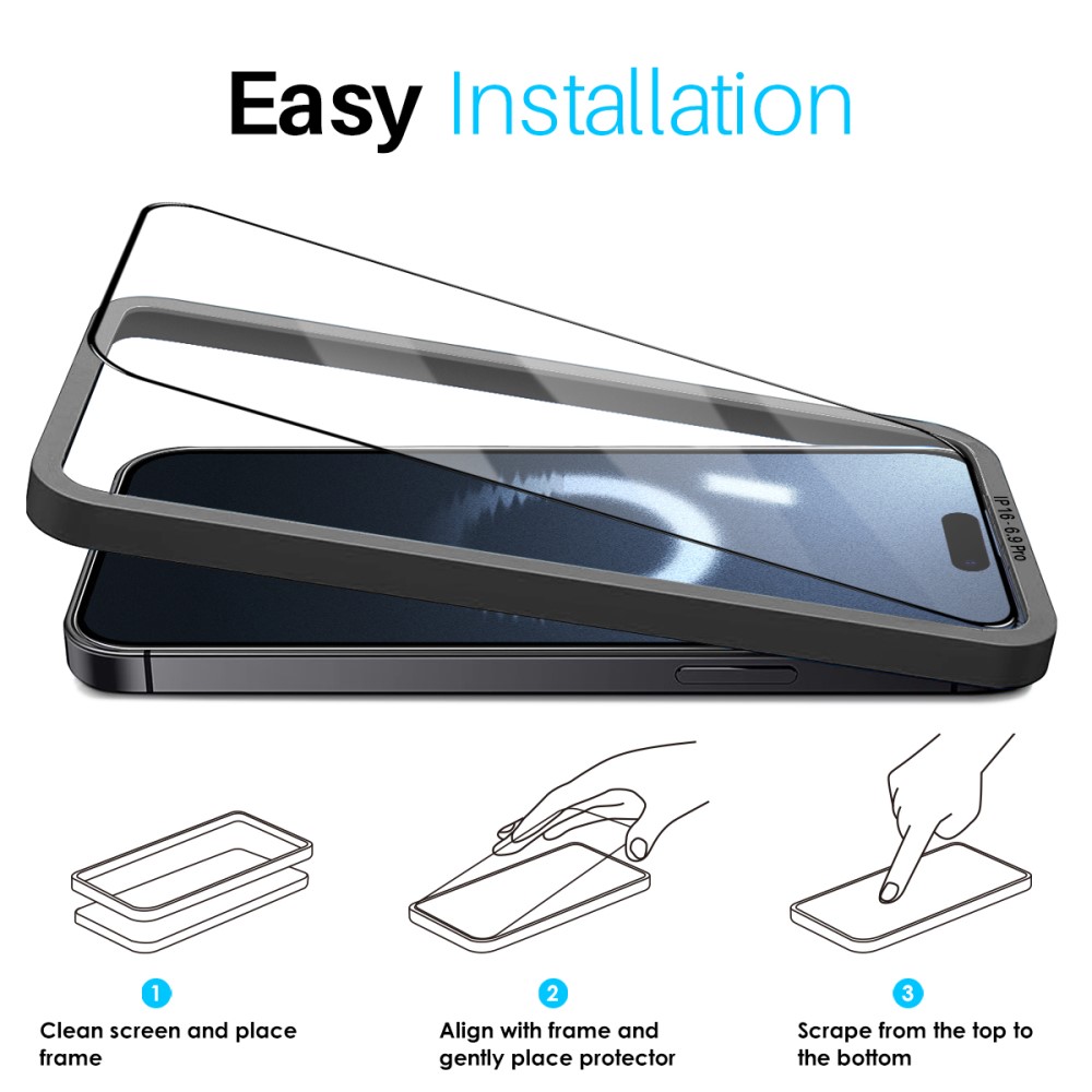 NORTHJO NORTHJO iPhone 16 Pro Max Skärmskydd Heltäckande 2-PACK inkl. Ram