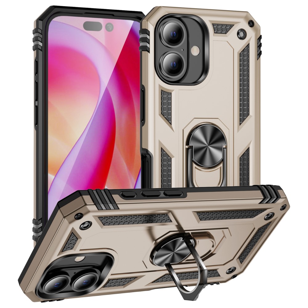  iPhone 16 Skal Shockproof Hybrid Ring Guld