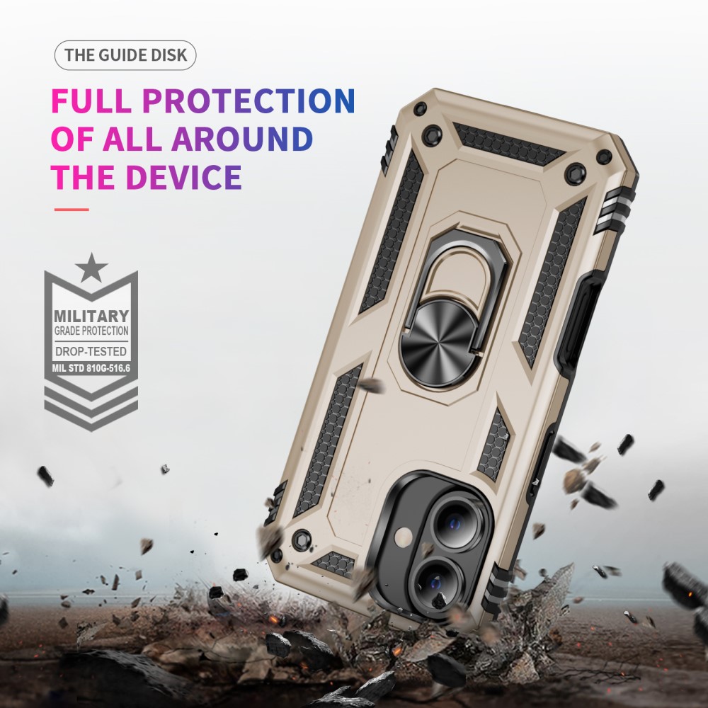  iPhone 16 Skal Shockproof Hybrid Ring Guld